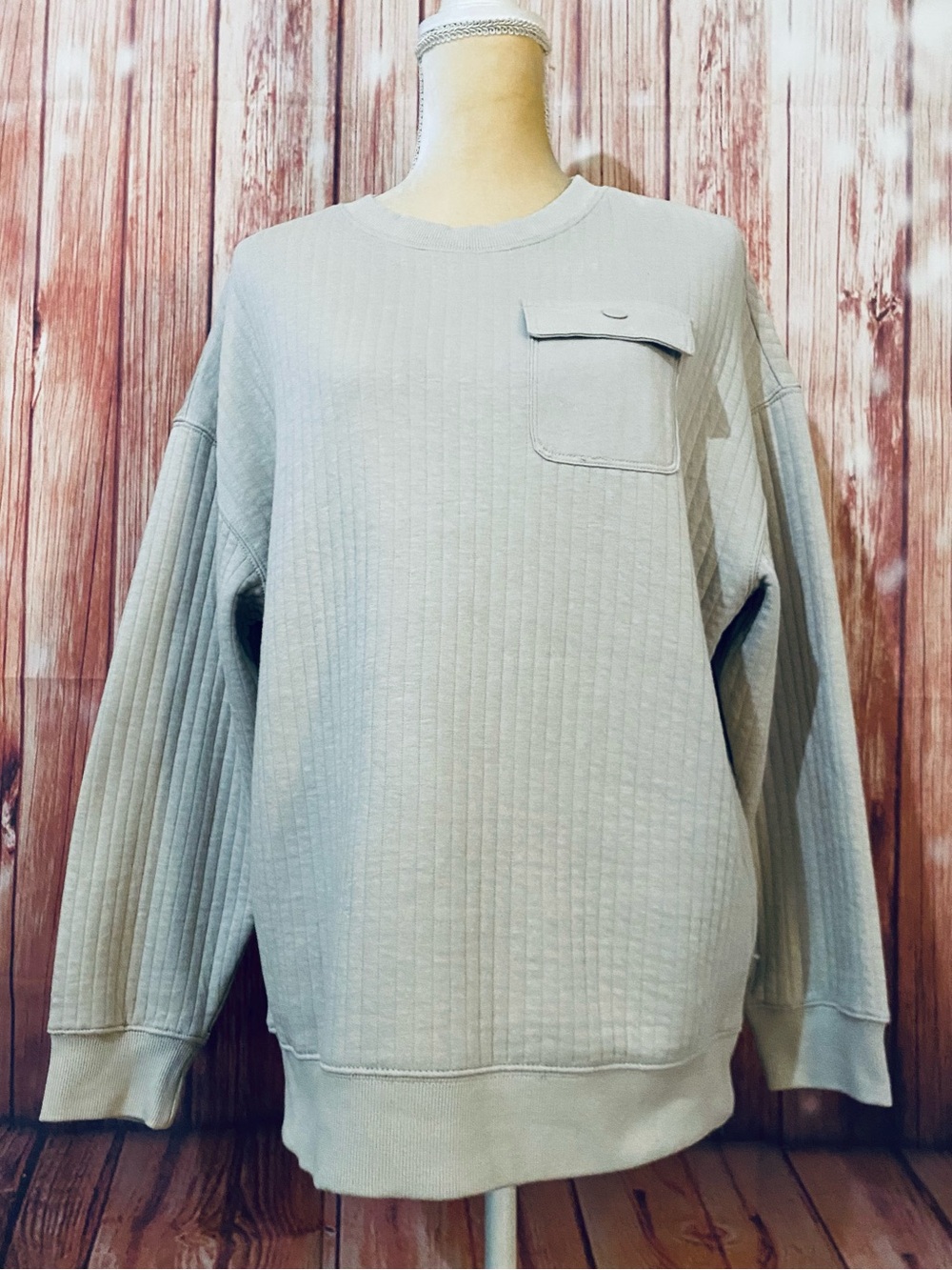 Women’s XL Sweater Old Navy Beige Quilted Soft Medium Weight Crew Neck Soft